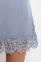 Ivy Satin Lace Mini Skirt - Steel Blue - The Self Styler