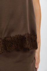 Elce Satin Lace Cami Top - Chocolate - The Self Styler