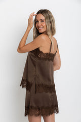 Elce Satin Lace Cami Top - Chocolate - The Self Styler