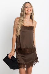 Elce Satin Lace Cami Top - Chocolate - The Self Styler
