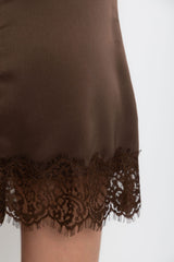 Ivy Satin Lace Mini Skirt - Chocolate - The Self Styler