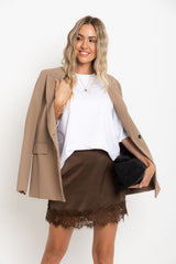 Ivy Satin Lace Mini Skirt - Chocolate - The Self Styler