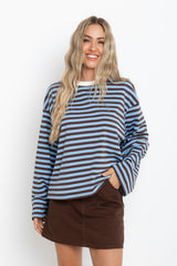 Benni Stripe Long Sleeve Top - Blue and Chocolate - The Self Styler