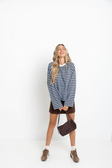 Benni Stripe Long Sleeve Top - Blue and Chocolate - The Self Styler