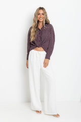 Arlo Cropped Tuck Check Shirt - Burgundy - The Self Styler