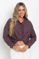 Arlo Cropped Tuck Check Shirt - Burgundy - The Self Styler