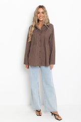 Zali Relaxed-Fit Stripe Shirt - Chocolate and White - The Self Styler