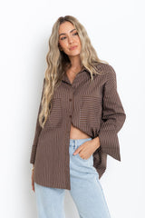 Zali Relaxed-Fit Stripe Shirt - Chocolate and White - The Self Styler