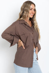 Zali Relaxed-Fit Stripe Shirt - Chocolate and White - The Self Styler