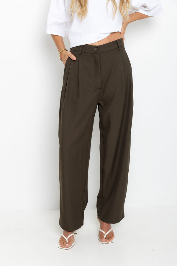 Xavier Barrel Leg Pants - Chocolate Olive