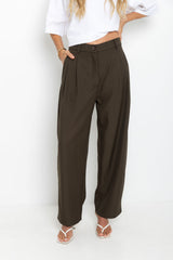 Xavier Barrel Leg Pants - Chocolate Olive - The Self Styler