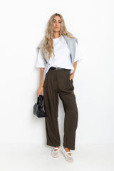 Xavier Barrel Leg Pants - Chocolate Olive - The Self Styler