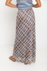 Hunter Plaid Mesh Maxi Skirt - Choc and Blue - The Self Styler