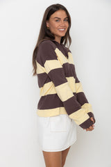 Taylor Rugby Stripe Polo Knit - Yellow and Choc - The Self Styler