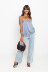 Elce Satin Lace Cami Top - Steel Blue - The Self Styler