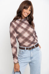 Zara Mesh Long Sleeve Top - Choc Brown Check - The Self Styler