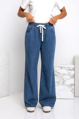 Piper Wide-Leg Denim Pants - Dark Wash - The Self Styler