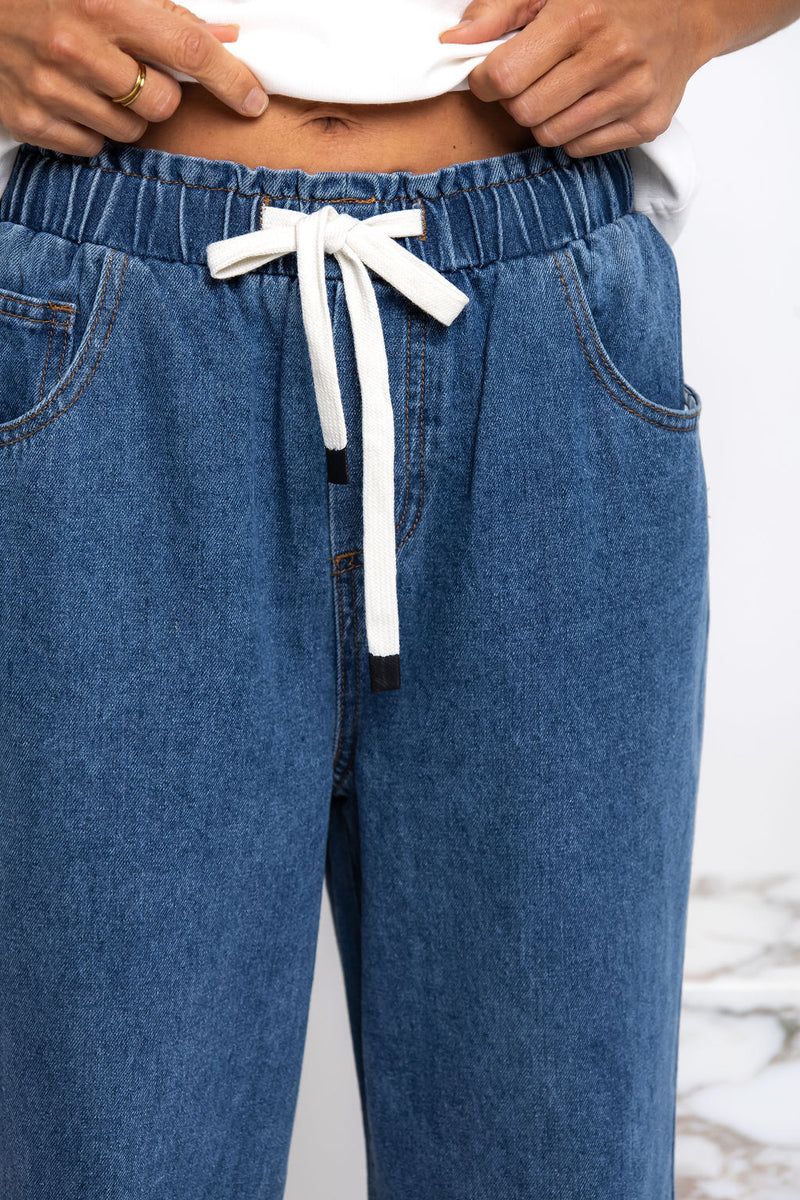 Piper Wide-Leg Denim Pants - Dark Wash - The Self Styler