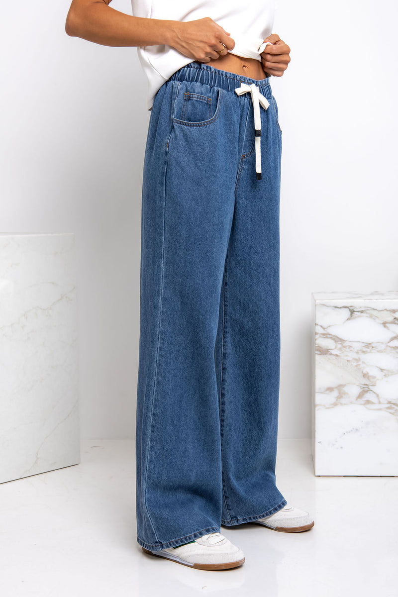 Piper Wide-Leg Denim Pants - Dark Wash - The Self Styler
