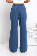 Piper Wide-Leg Denim Pants - Dark Wash - The Self Styler