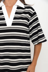 Ollie Rugby Stripe Tee - Black - The Self Styler