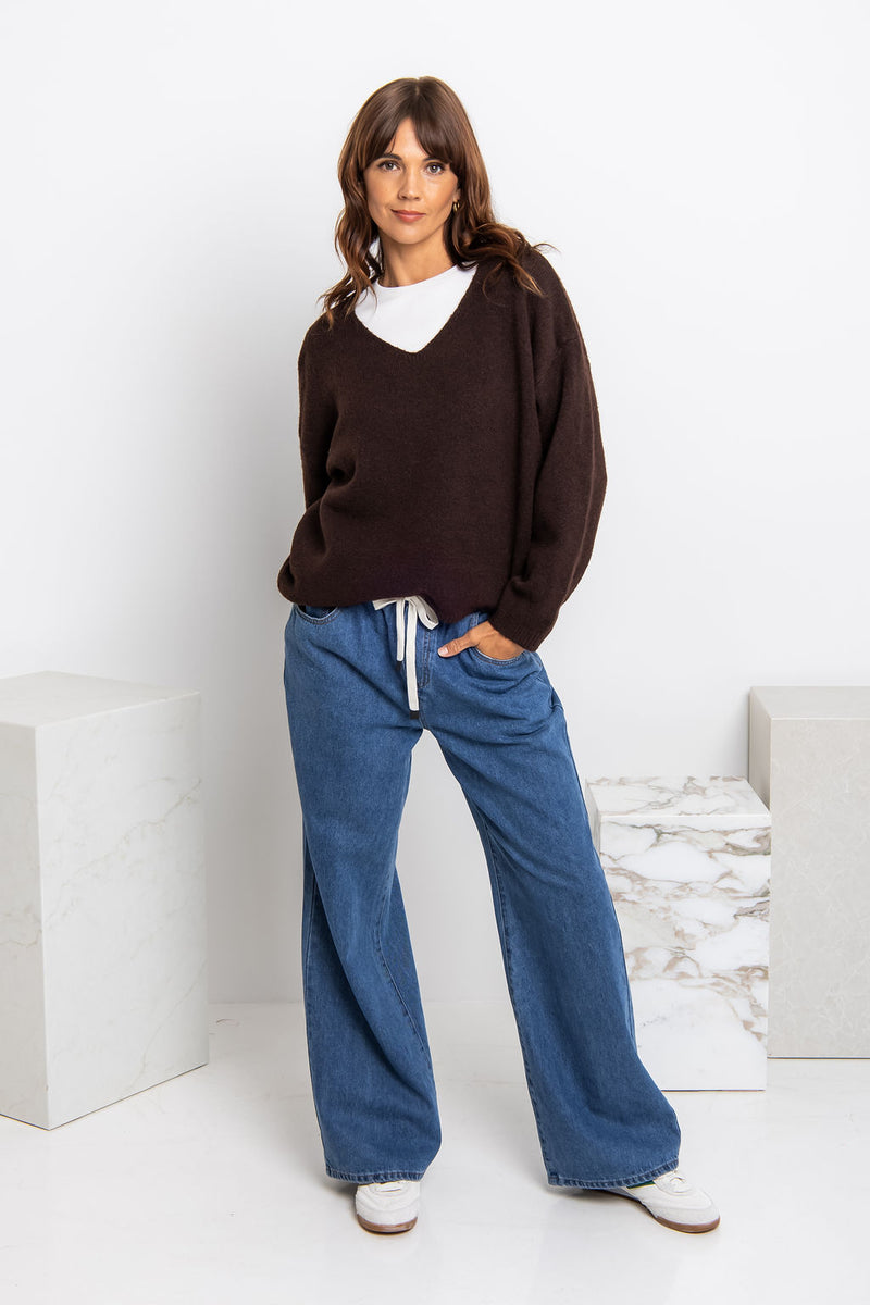 Piper Wide-Leg Denim Pants - Dark Wash - The Self Styler
