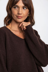 Zoe V-Neck Knit Jumper - Chocolate - The Self Styler