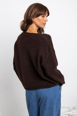 Zoe V-Neck Knit Jumper - Chocolate - The Self Styler