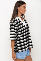 Ollie Rugby Stripe Tee - Black - The Self Styler