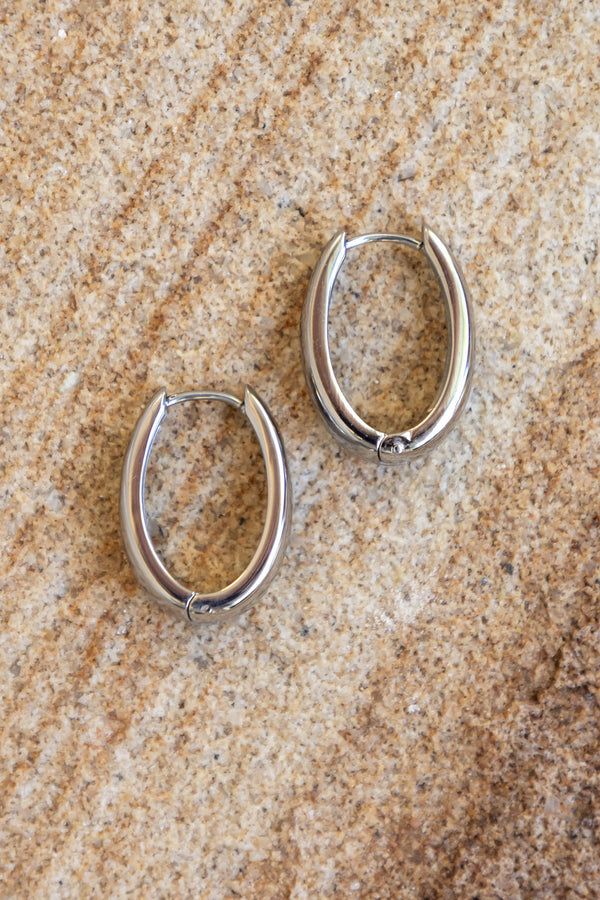 Aspen Oval Hoop Earrings - Silver - The Self Styler