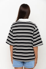 Ollie Rugby Stripe Tee - Black - The Self Styler