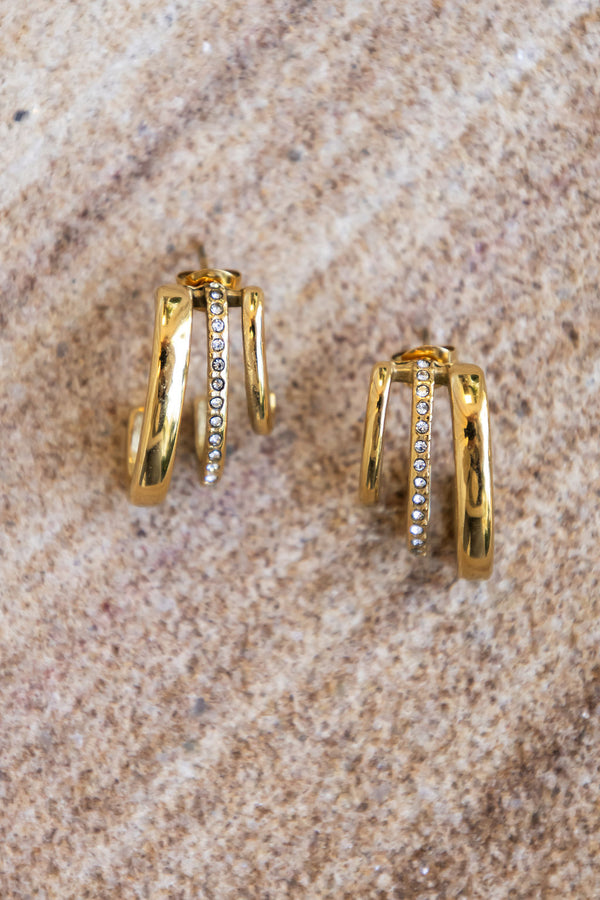 Elle Triple Hoop Earrings - Gold - The Self Styler