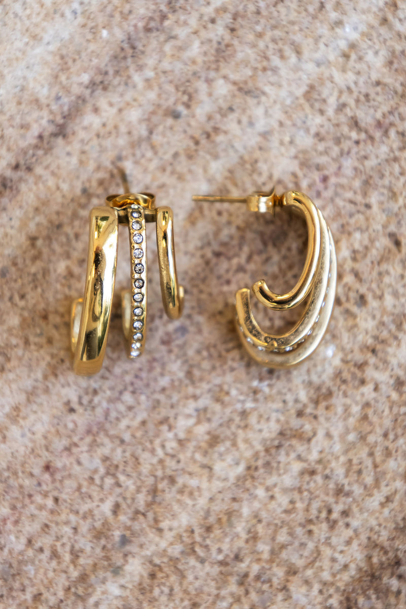 Elle Triple Hoop Earrings - Gold - The Self Styler