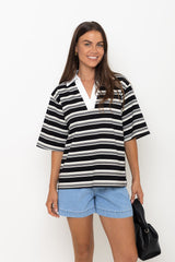 Ollie Rugby Stripe Tee - Black - The Self Styler