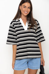 Ollie Rugby Stripe Tee - Black - The Self Styler