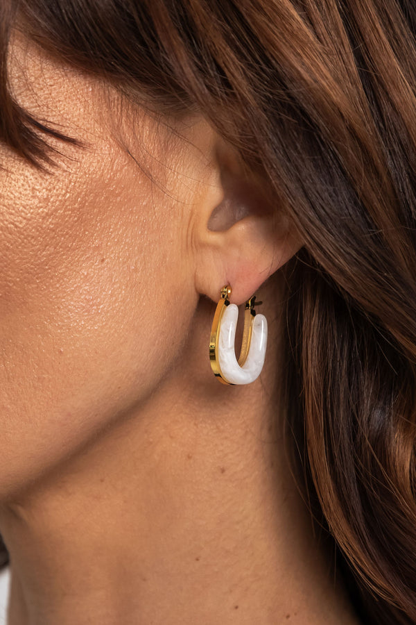 Lyra Hoop Earrings - Ivory and Gold - The Self Styler