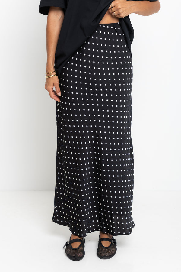 Saski Maxi Skirt - Black with White Polka Dots
