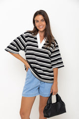 Ollie Rugby Stripe Tee - Black - The Self Styler