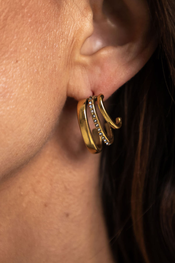 Elle Triple Hoop Earrings - Gold - The Self Styler