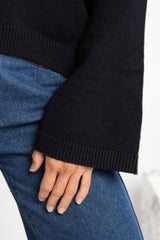 Ava V-Neck Knit Jumper - Black - The Self Styler