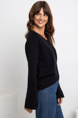 Ava V-Neck Knit Jumper - Black - The Self Styler