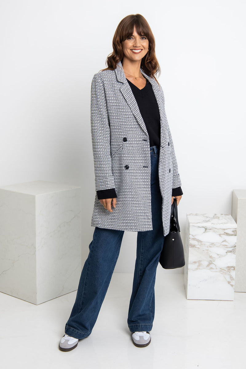 【関税&送料込】Valentino Giacca Corta In Lana Seta Giacca misto lana vergine e seta nero/bianco<BR/> VALENTINO