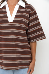 Ollie Rugby Stripe Tee - Chocolate - The Self Styler