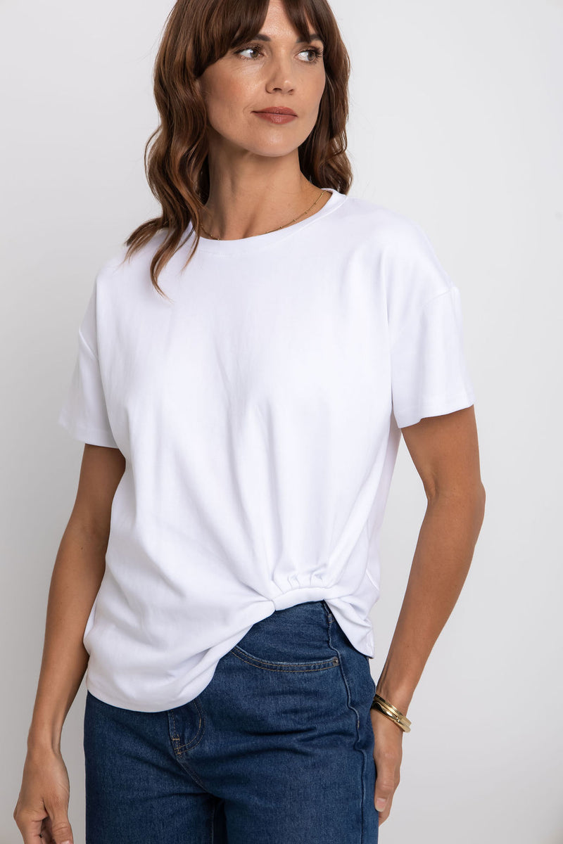 Zora Side Cinch Tee - White - The Self Styler