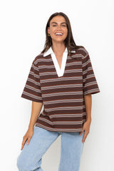 Ollie Rugby Stripe Tee - Chocolate - The Self Styler