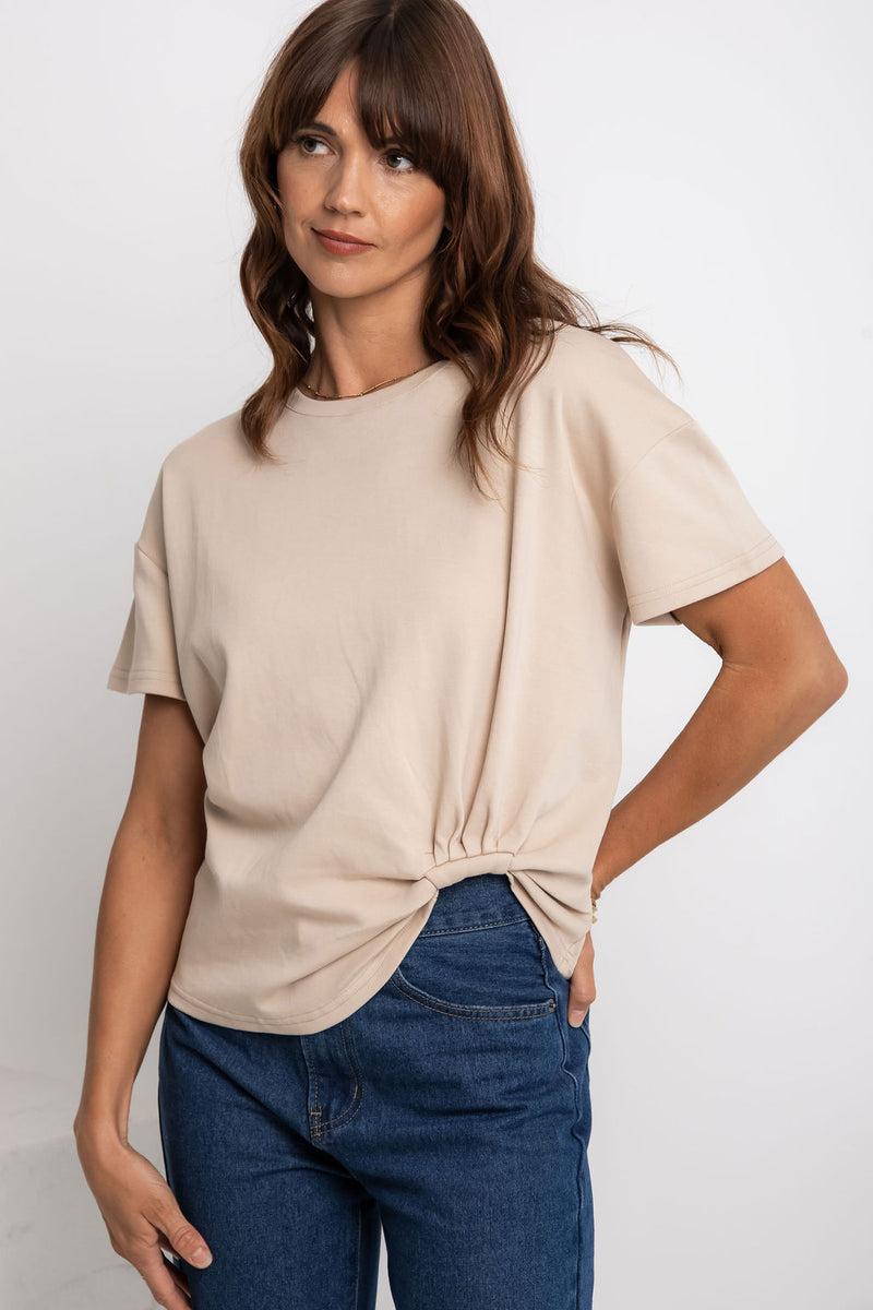 Zora Side Cinch Tee - Latte - The Self Styler