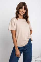 Zora Side Cinch Tee - Latte - The Self Styler