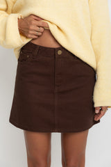 Dylan Denim Mini Skirt - Choc - The Self Styler Exclusive - The Self Styler