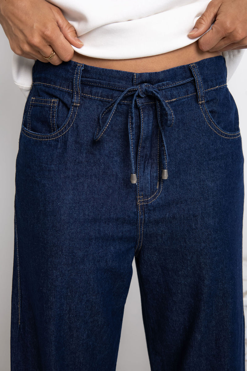 Kennedy Tie-Waist Wide-Leg Jeans - Indigo - The Self Styler