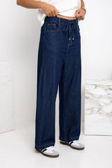 Kennedy Tie-Waist Wide-Leg Jeans - Indigo - The Self Styler